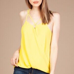 Naked Zebra Women Front Strappy Tank Top In Bright Buttercup Yellow Size M $89